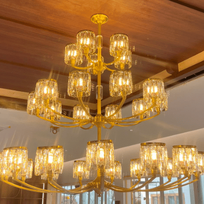 Crystal Column Brass Chandelier