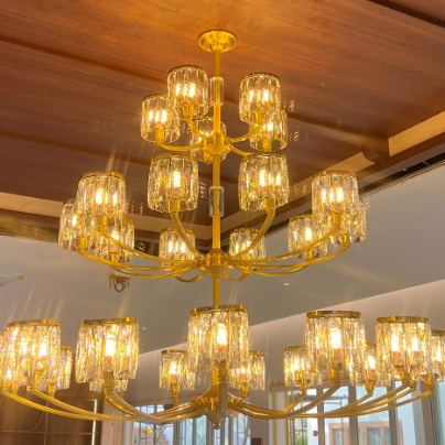 Crystal Column Brass Chandelier
