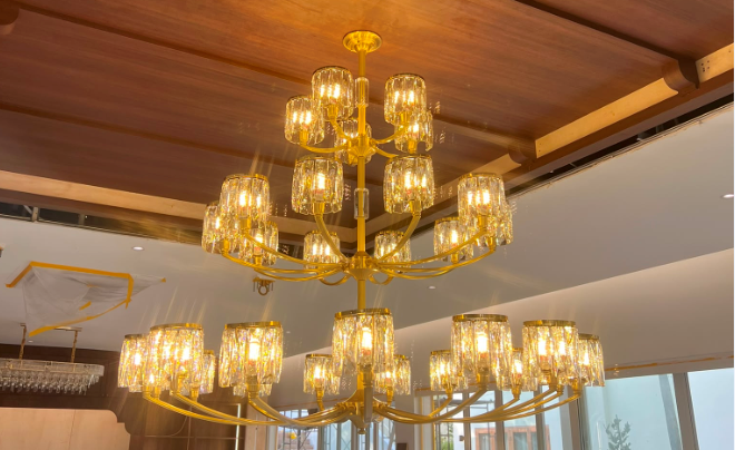 Crystal Column Brass Chandelier