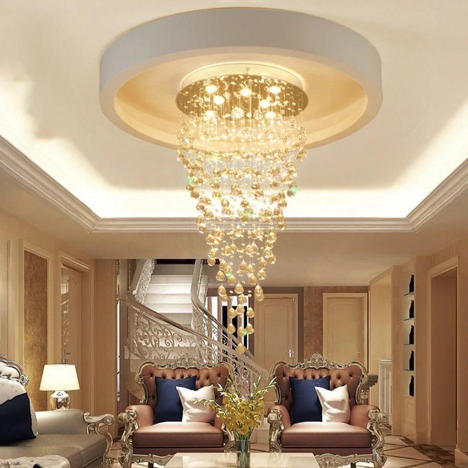 Best Chandelier Ideas for Singapore Landed Homes: Double-Volume & Staircase Lighting featuring Crystal Luxury Golden Rainstorm Chandelier