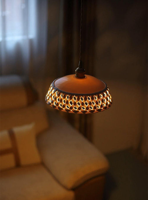 Openwork Ceramic Pendant Swag Light-DWHOME