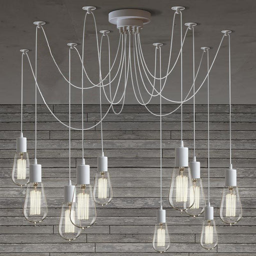 10 head Edison Bare Bulb Pendant Light Chandelier in White - DWHOME