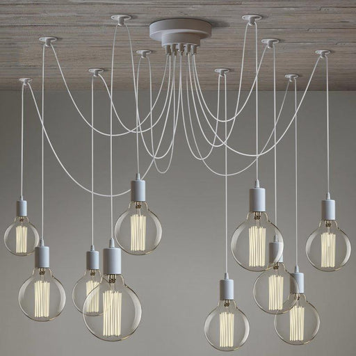 10 head Edison Bare Bulb Pendant Light Chandelier in White - DWHOME