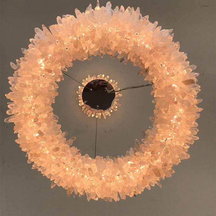 24-47 Inch Round Clear Geode Quartz Crystal Ring Pendant Light Modern Chandelier for Living Room