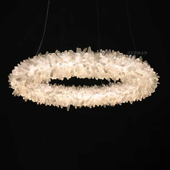 24-47 Inch Round Clear Geode Quartz Crystal Ring Pendant Light Modern Chandelier for Living Room