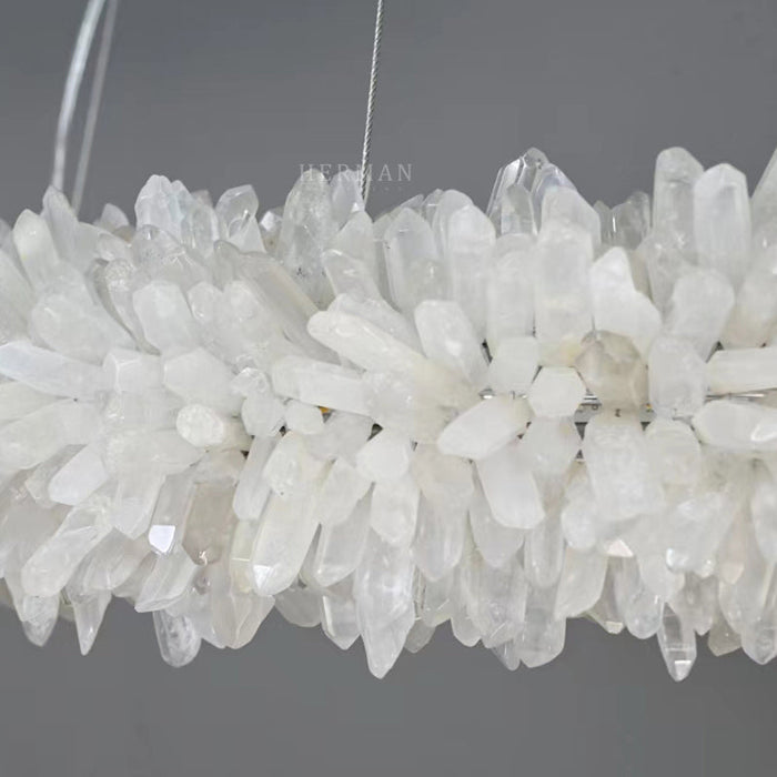 24-47 Inch Round Clear Geode Quartz Crystal Ring Pendant Light Modern Chandelier for Living Room