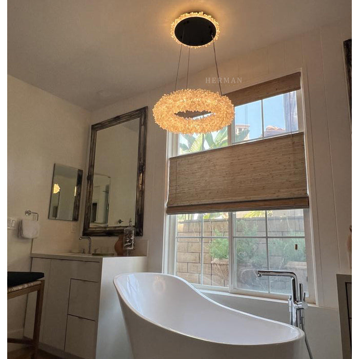 24-47 Inch Round Clear Geode Quartz Crystal Ring Pendant Light Modern Chandelier for Living Room