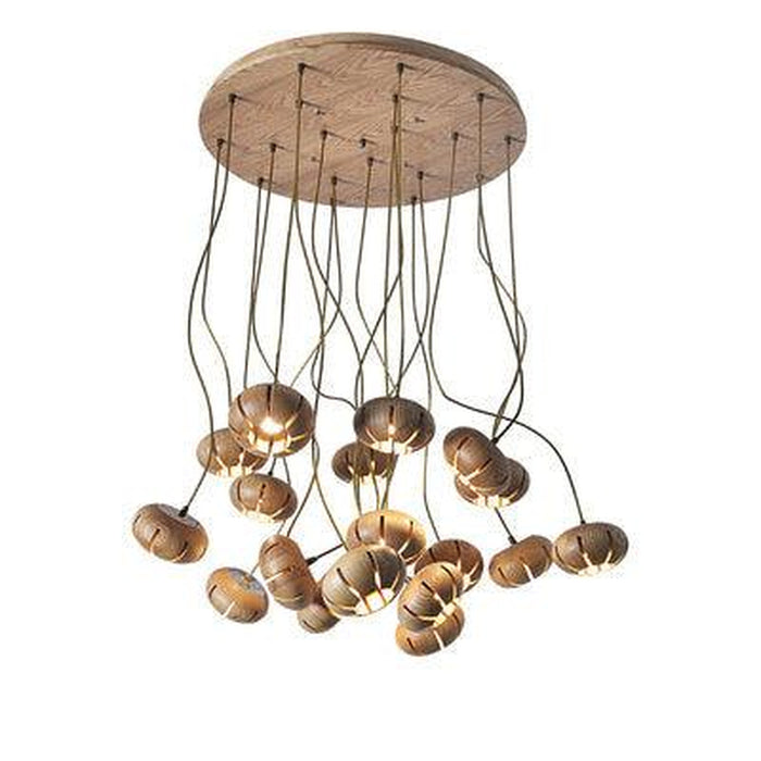 Wooden Petal Round Cluster Pendant Light-DWHOME