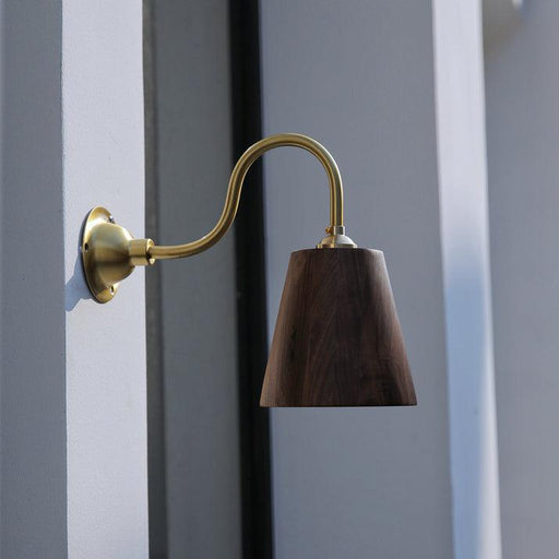 Oberon Wooden Shade Brass gooseneck arm Wall Light-DWHOME