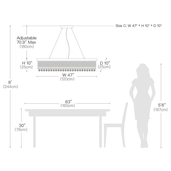 Crystal Kitchen Rectangle Chandelier 47" - DWHOME