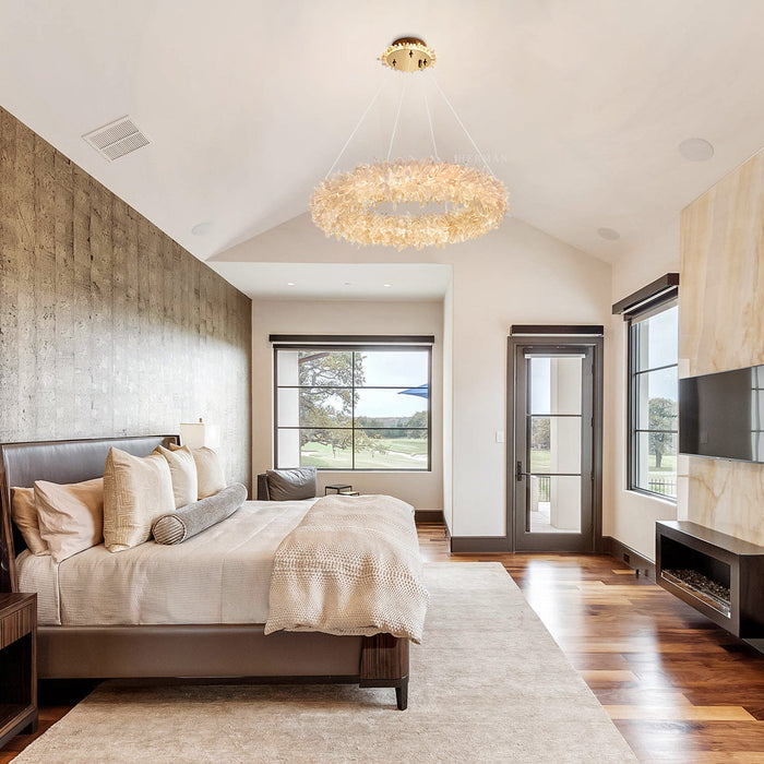 24-47 Inch Round Clear Geode Quartz Crystal Ring Pendant Light Modern Chandelier for Living Room