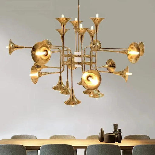 24-Light Unique Brass Trumpet Chandelier Light - DWHOME