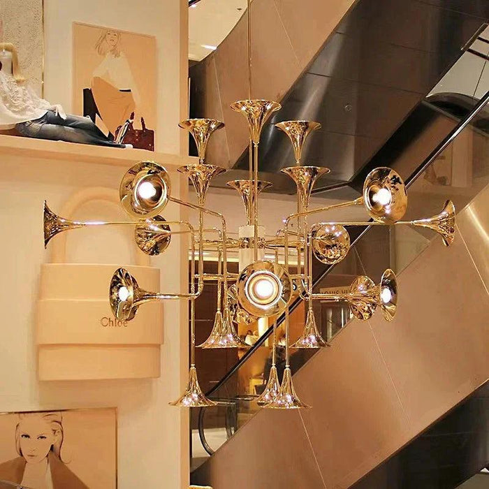 24-Light Unique Brass Trumpet Chandelier Light - DWHOME
