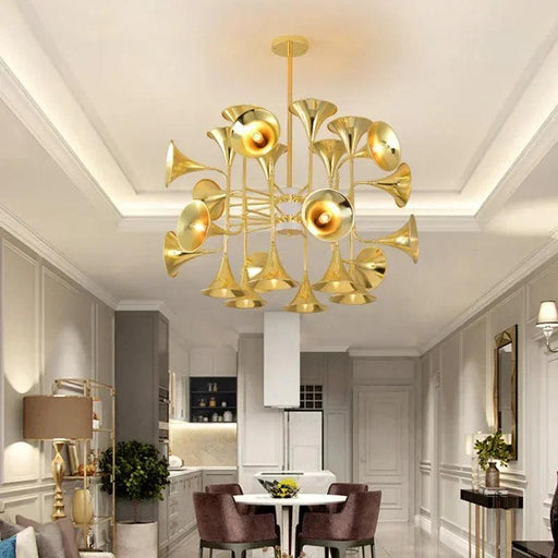 24-Light Unique Brass Trumpet Chandelier Light - DWHOME