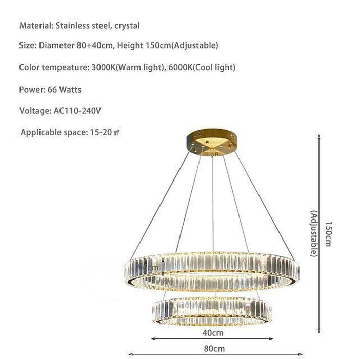 Roma 2-Ring Crystal Chandelier-DWHOME