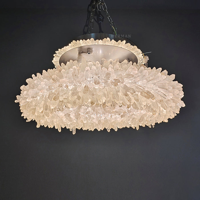 24-47 Inch Round Clear Geode Quartz Crystal Ring Pendant Light Modern Chandelier for Living Room
