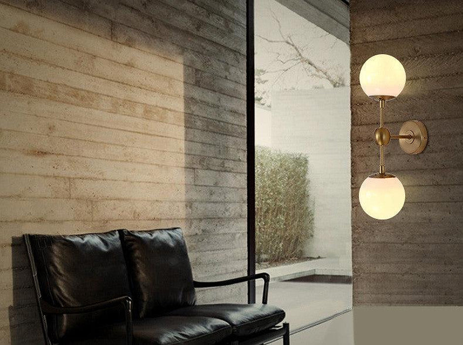 Ritz Duo Brass Fitting Milky White Glass Shade Wall Light-DWHOME