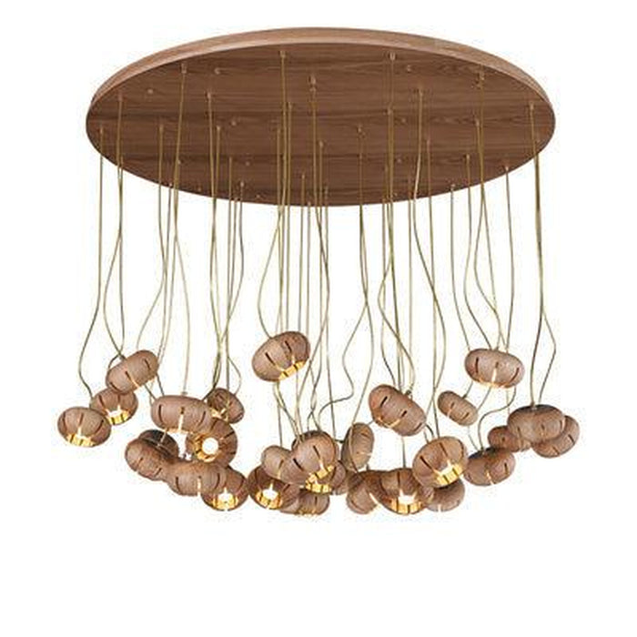 Wooden Petal Round Cluster Pendant Light-DWHOME