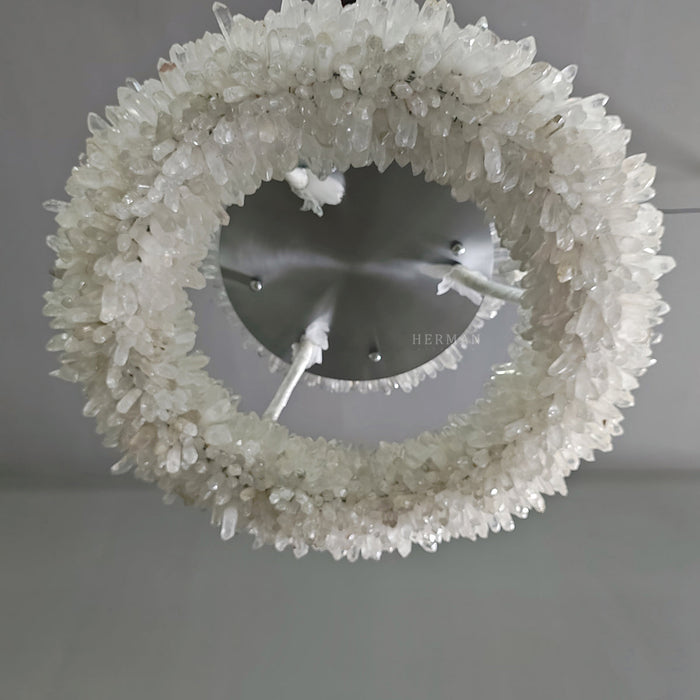 24-47 Inch Round Clear Geode Quartz Crystal Ring Pendant Light Modern Chandelier for Living Room