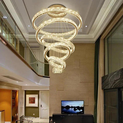 6 Tier Crystal Ring Chandelier for High Ceiling - DWHOME