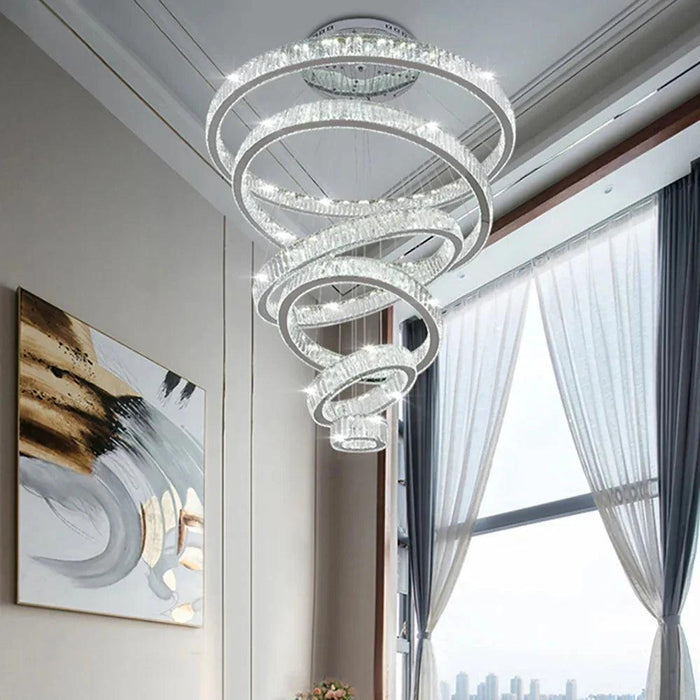 6 Tier Crystal Ring Chandelier for High Ceiling - DWHOME