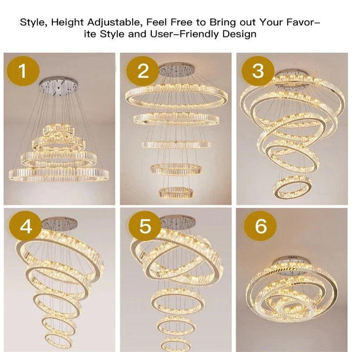 6 Tier Crystal Ring Chandelier for High Ceiling - DWHOME