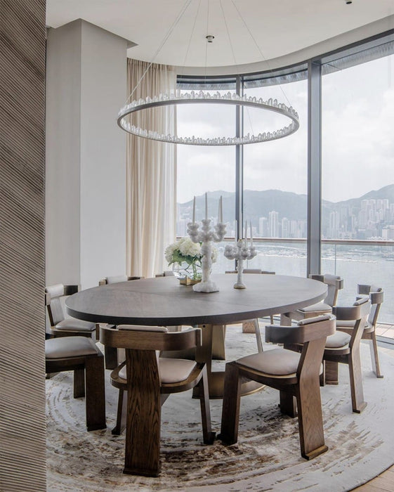 36 Inch Round Modern Chandelier Brass & Clear Geode Quartz Crystal Hanging Light