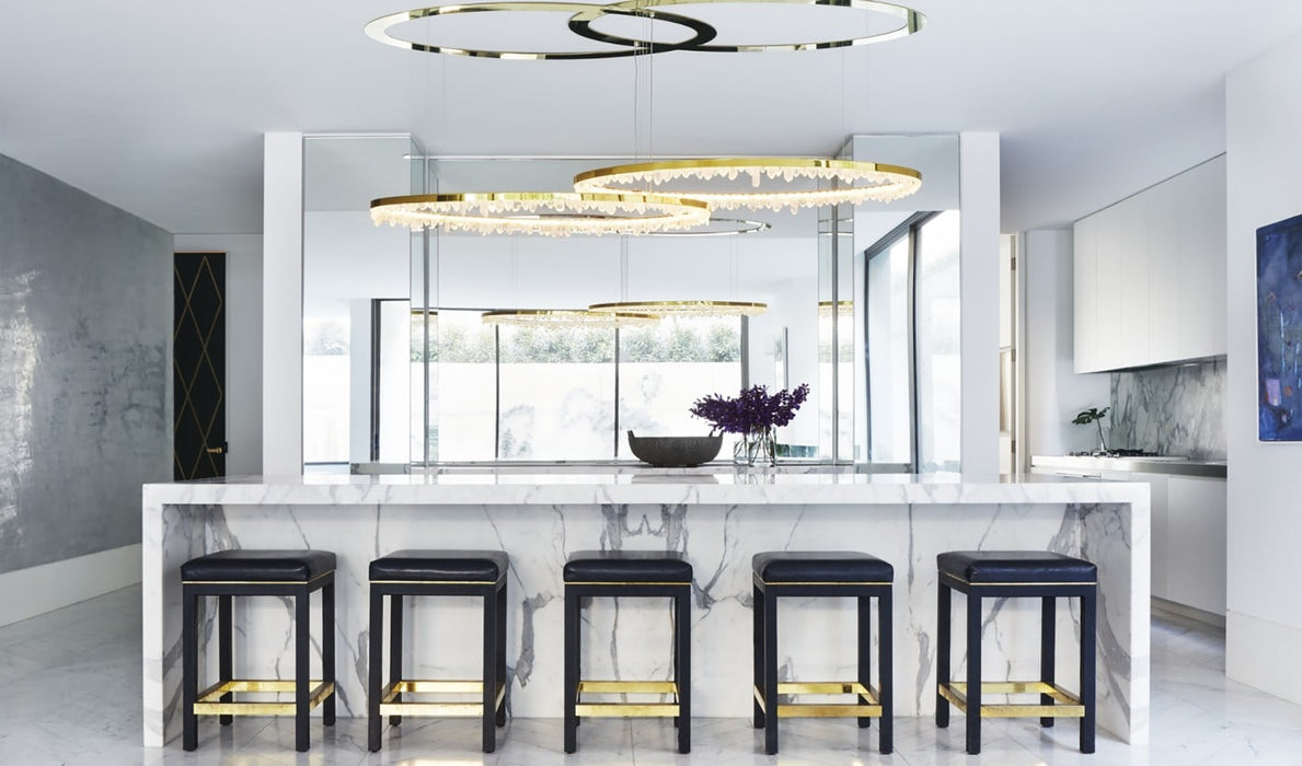 36 Inch Round Modern Chandelier Brass & Clear Geode Quartz Crystal Hanging Light