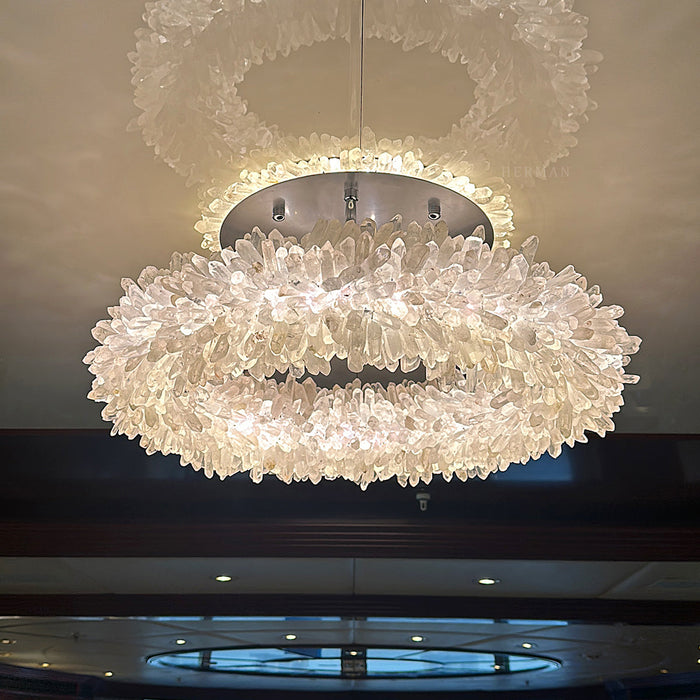 24-47 Inch Round Clear Geode Quartz Crystal Ring Pendant Light Modern Chandelier for Living Room