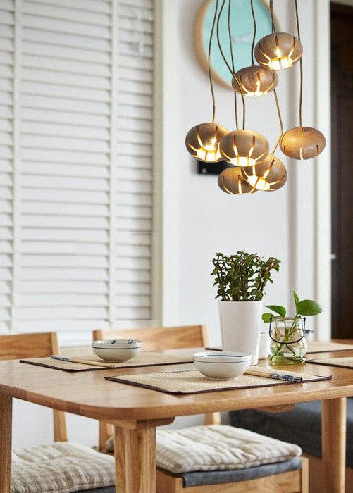Wooden Petal Round Cluster Pendant Light - DWHOME