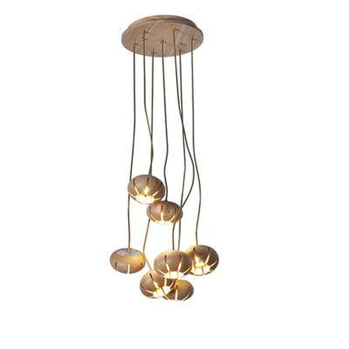 Wooden Petal Round Cluster Pendant Light-DWHOME