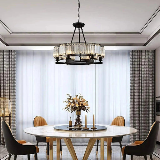 Alis 6 Lights Round Black Frame Crystal Pendant Chandelier-DWHOME