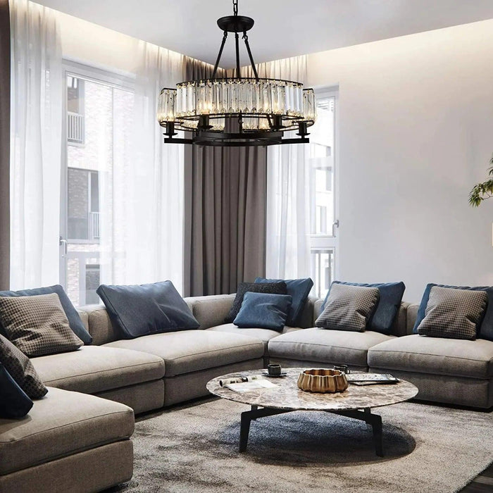 Alis 6 Lights Round Black Frame Crystal Pendant Chandelier - DWHOME
