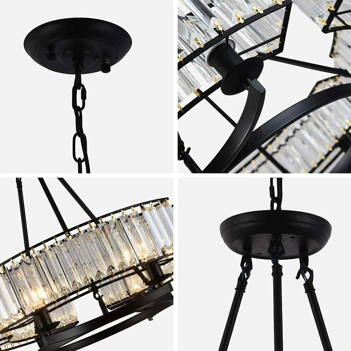 Alis 6 Lights Round Black Frame Crystal Pendant Chandelier - DWHOME