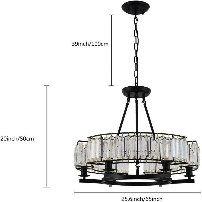 Alis 6 Lights Round Black Frame Crystal Pendant Chandelier - DWHOME