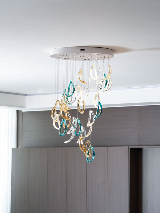 Aqua Ripple Glass Art Customize Chandelier - Vakkerlight