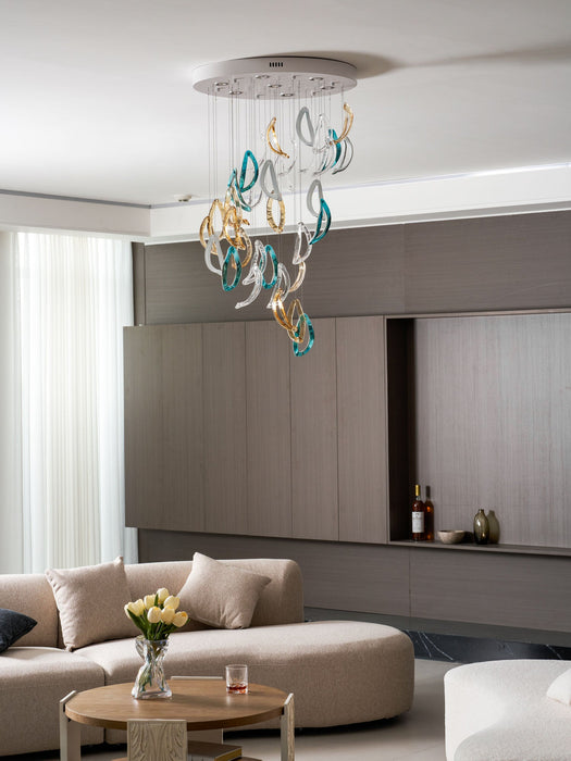 Aqua Ripple Glass Art Customize Chandelier - Vakkerlight