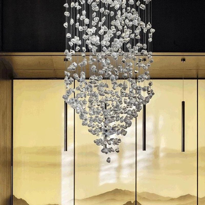 Art Stone Crystal Chandelier For Entryway with High Ceiling - DWHOME