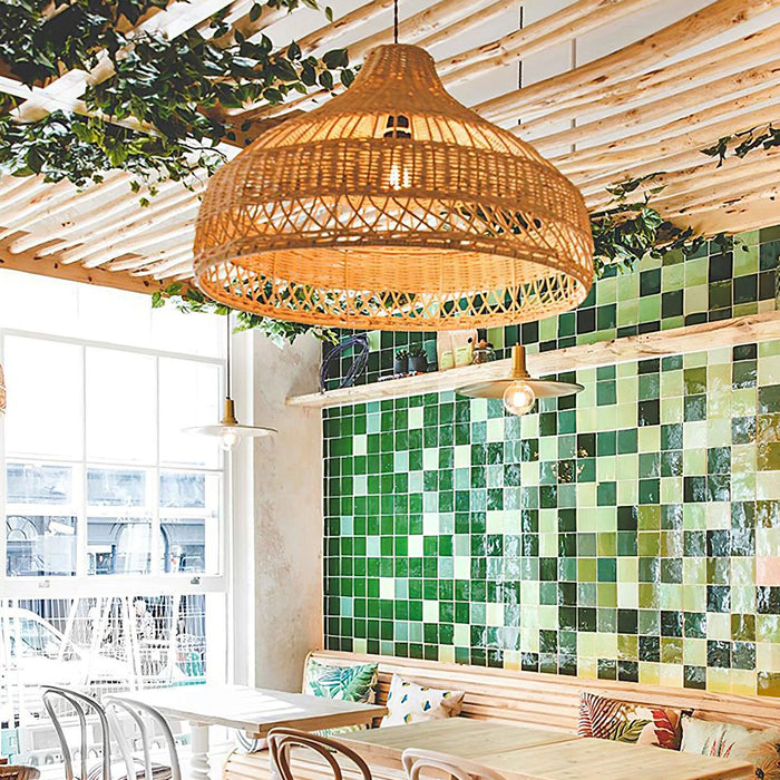 Artisanal Rattan Dome Pendant Lamp-DWHOME