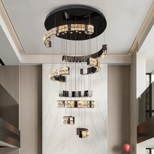 Aysha Black Crystal High Ceiling Entryway Light Fixture-DWHOME