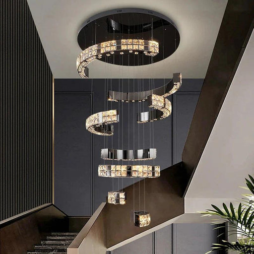 Aysha Black Crystal High Ceiling Entryway Light Fixture-DWHOME