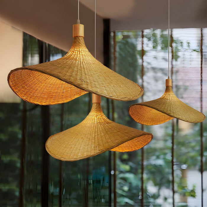 Rattan Weave Hat Pendant Light-DWHOME