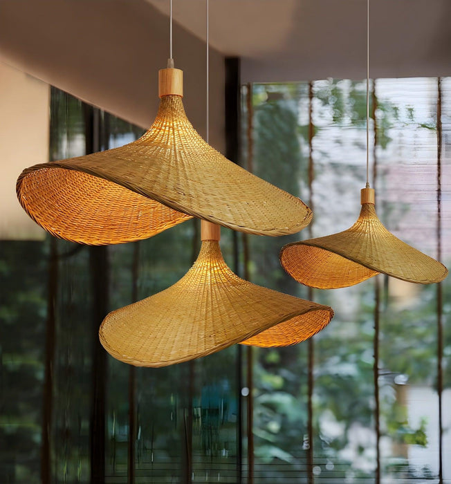 Rattan Weave Hat Pendant Light-DWHOME