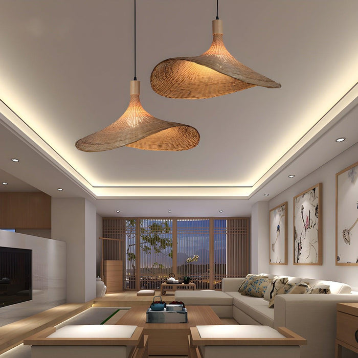 Rattan Weave Hat Pendant Light-DWHOME