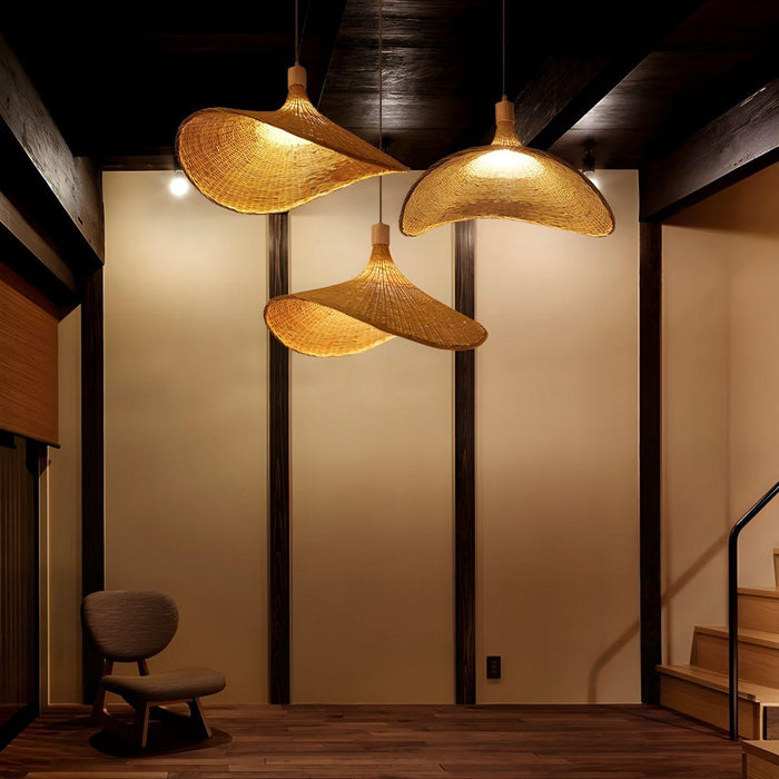 Rattan Weave Hat Pendant Light-DWHOME