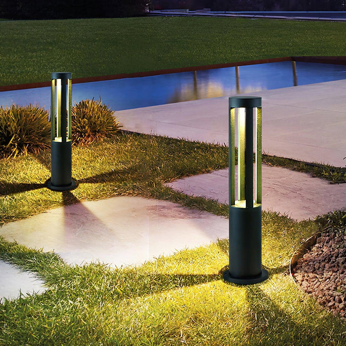 Black Cylindrical Solar Outdoor Post Light-DWHOME