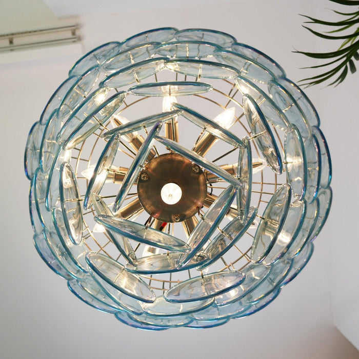 Chandelier Disque Murano Bleu-DWHOME