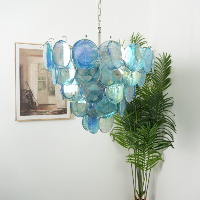 Chandelier Disque Murano Bleu-DWHOME