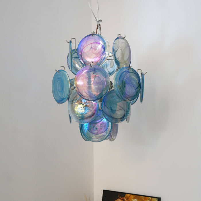 Blue Murano Disc Glass Chandelier-DWHOME