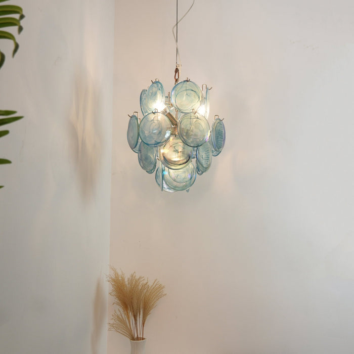 Blue Murano Disc Glass Chandelier-DWHOME
